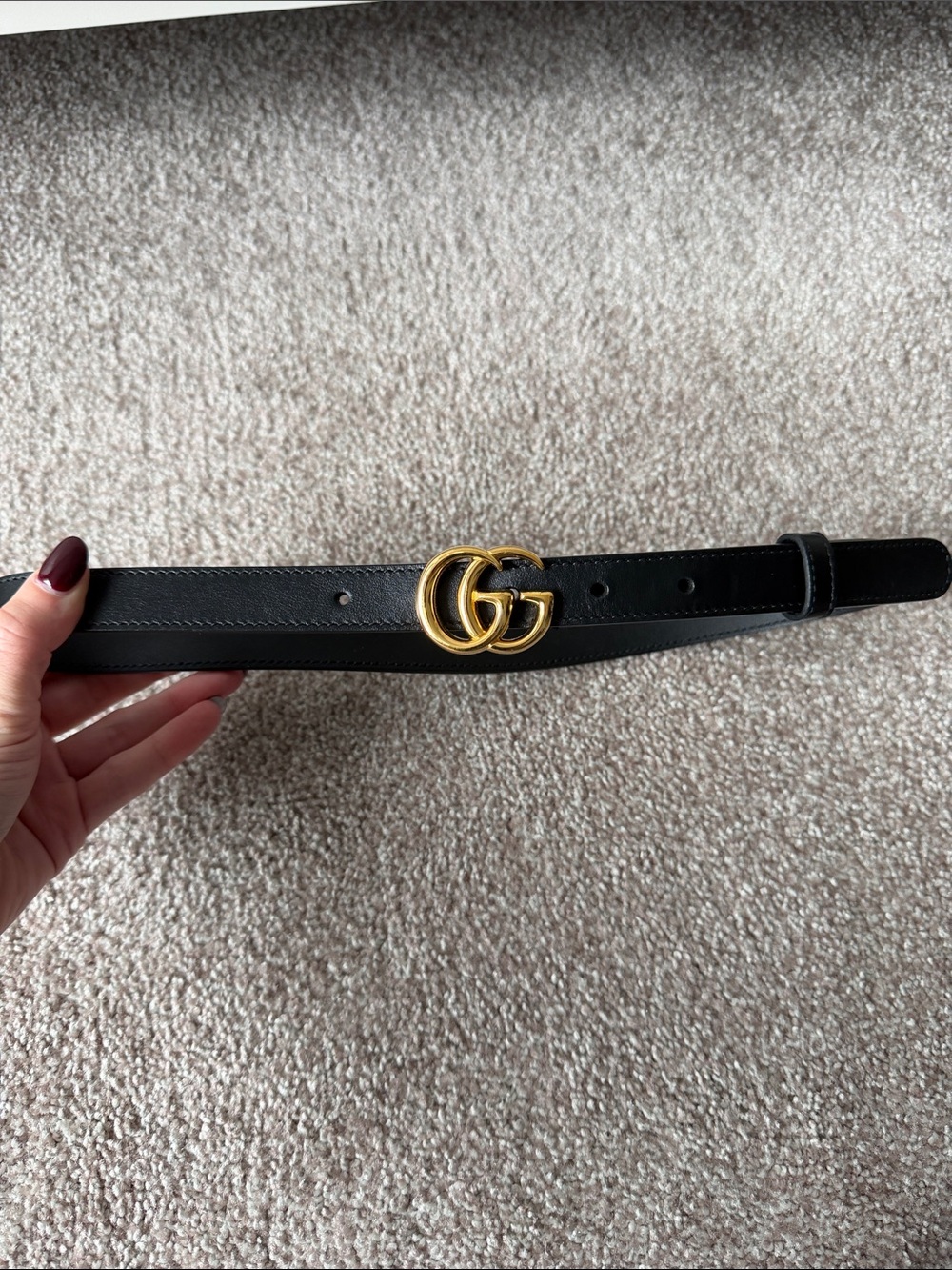 Gucci Black Leather Belt with Gold Double G Buckle - Women's